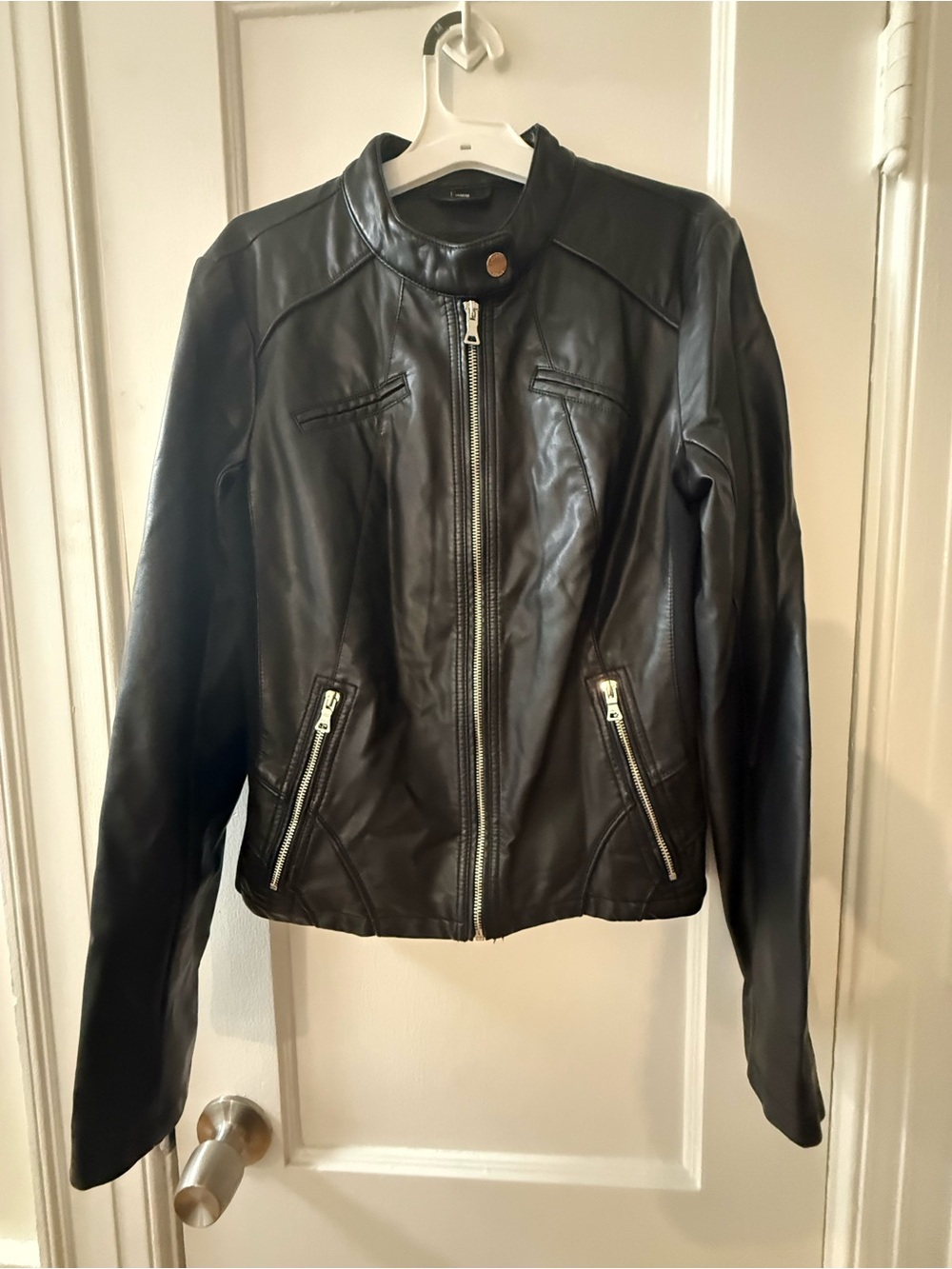 Guess Black Leather Zip-Up Moto Jacket never used